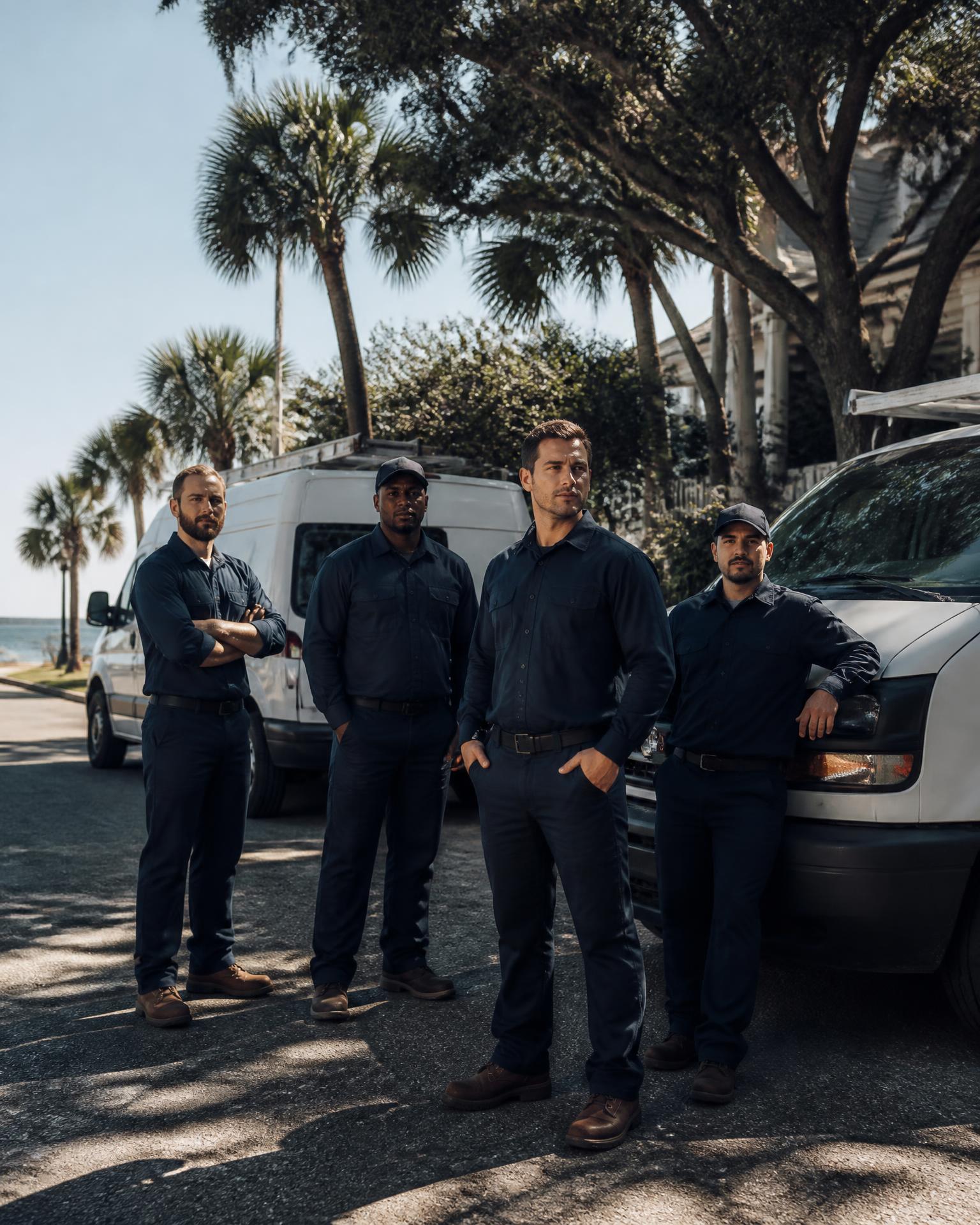 Cannon Heating and Air technicians in front of their service vans in Wilmington